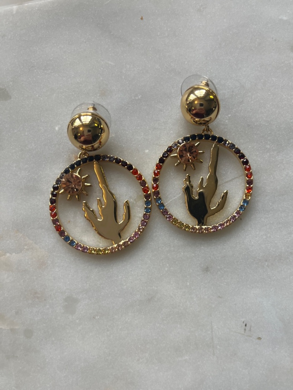 Mignonne Gavigan NWOT Gold Multicolor Cactus Hoop Drop Earrings - Women Jewelry